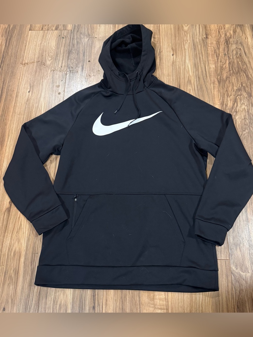 Nike Center Swoosh Hoodie Men Size L Black Therma-FIT Pullover Single Stitch VTG